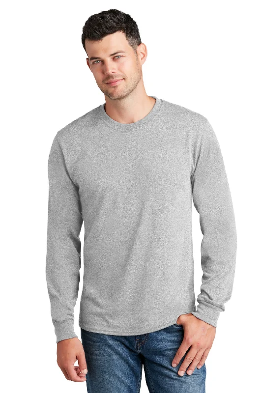 Men's short-sleeve muted fresh-firm-quilted shirt-Port & Company Mens Core Long Sleeve Crewneck T-Shirt - Ash Grey