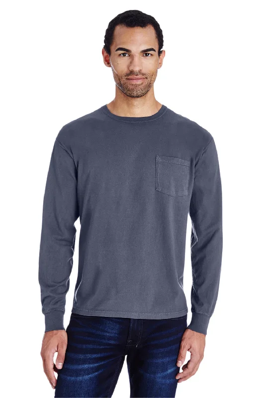 Men's short-sleeve subtle velvety tee-ComfortWash By Hanes Mens Long Sleeve Crewneck T-Shirt w/ Pocket - Anchor Slate Blue