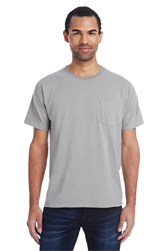 Men's short-sleeve casual open-white top-ComfortWash By Hanes Mens Short Sleeve Crewneck T-Shirt w/ Pocket - Concrete Grey