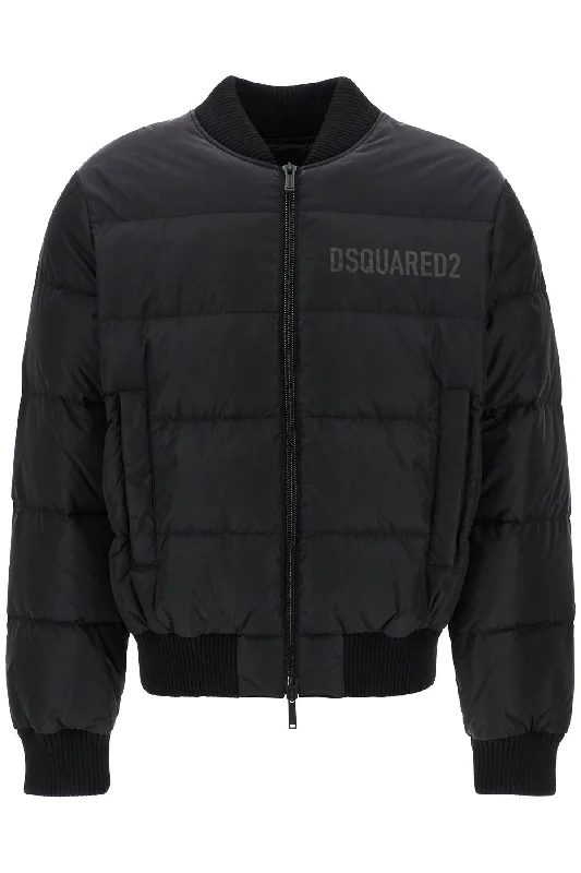 Men's casual pea coats jackets-Dsqua2 Men's Shiny  Cropped Padded Bomber Jacket In Polyamide