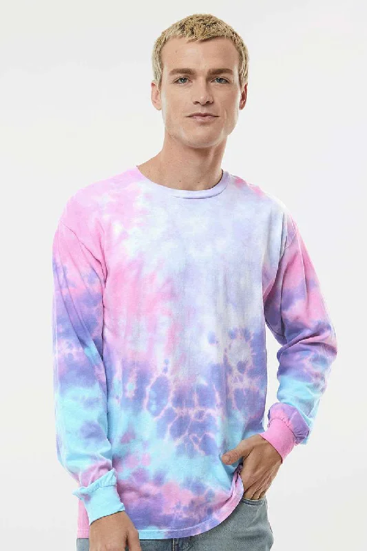 Men's short-sleeve cool gunmetal shirt-Tie-Dye Mens Long Sleeve Crewneck T-Shirt - Cotton Candy