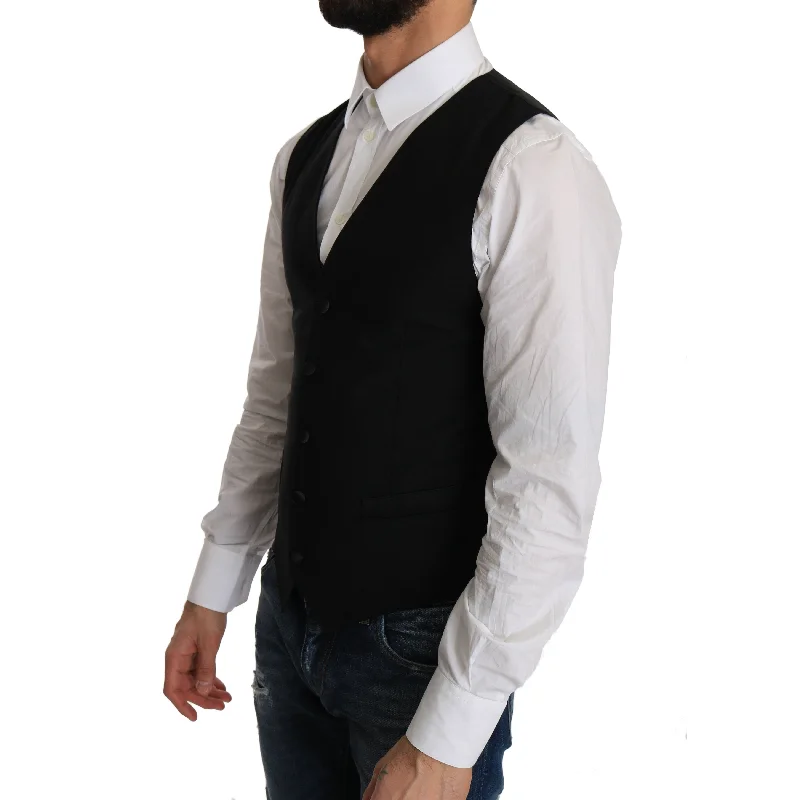 Men's classic sports jackets-Dolce & Gabbana Sleek Black Wool Blend Formal Men's Vest