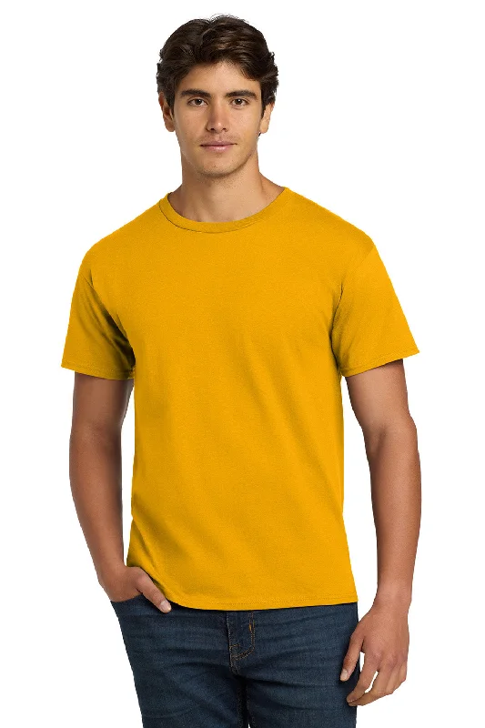 Men's short-sleeve vibrant tropical-retro-wide-orange top-Hanes Mens ComfortSoft Short Sleeve Crewneck T-Shirt - Gold