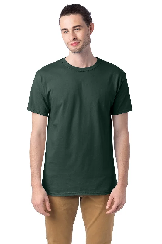 Men's short-sleeve plush mock-neck tee-Hanes Mens ComfortSoft Short Sleeve Crewneck T-Shirt - Athletic Dark Green