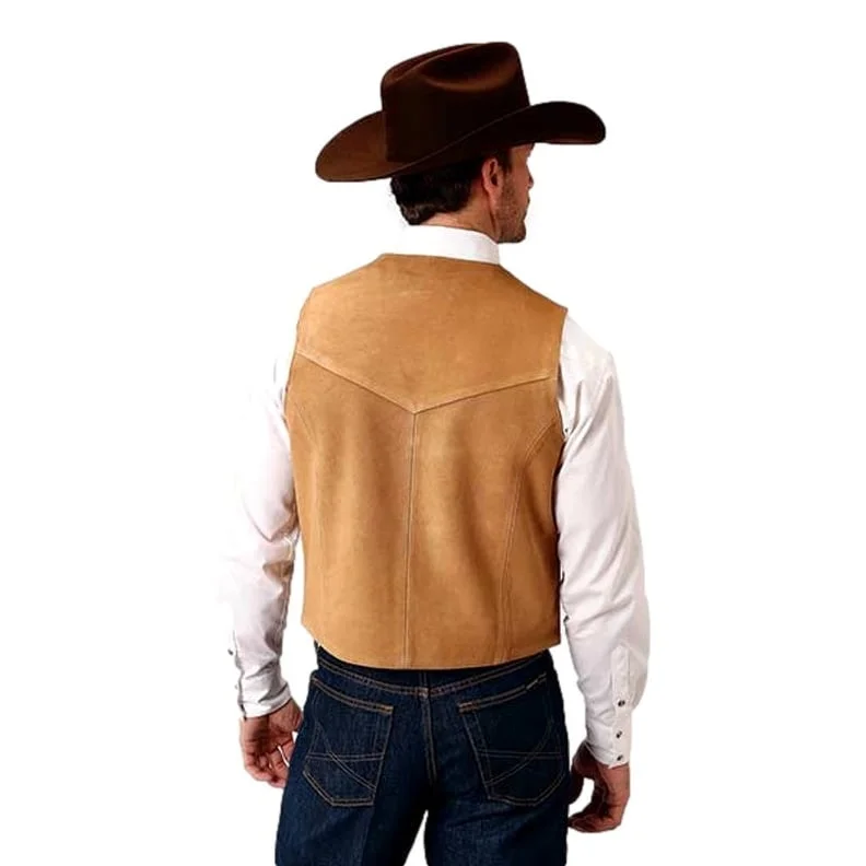 Men's premium motorcycle jackets-Roper Western Vest Mens Leather Tall Sand Suede 02-075-0500-0811 BR