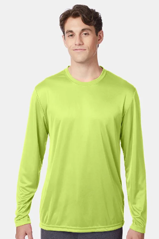 Men's short-sleeve relaxed ethnic tee-Hanes Mens Cool DRI FreshIQ Moisture Wicking Long Sleeve Crewneck T-Shirt - Safety Green