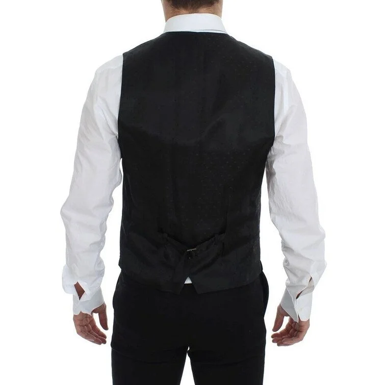 Men's black sports jackets-Dolce & Gabbana Elegant Black Wool Formal Dress Men's Vest