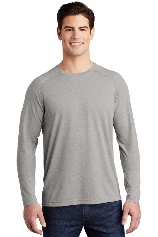 Men's short-sleeve urban tough-color-block tee-Sport-Tek Mens Moisture Wicking Long Sleeve Crewneck T-Shirt - Heather Light Grey