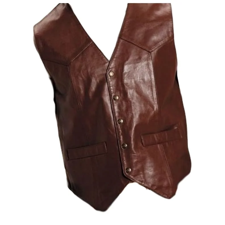 Men's classic motorcycle jackets-Roper Western Vest Mens Goat Leather Saddle Brown 02-075-0510-0802 BR