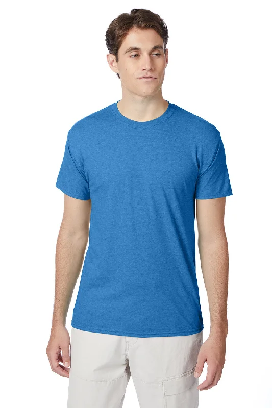 Men's short-sleeve bright rugby top-Hanes Mens X-Temp FreshIQ Moisture Wicking Short Sleeve Crewneck T-Shirt - Heather Bonnet Blue