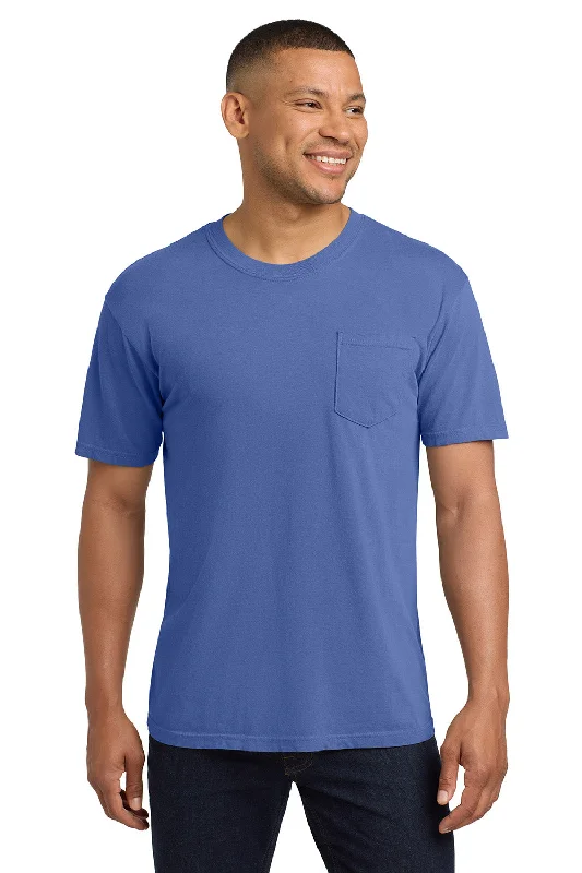 Men's short-sleeve soft trendy-bright-deep-bold-aqua top-Comfort Colors Mens Short Sleeve Crewneck T-Shirt w/ Pocket - Flo Blue