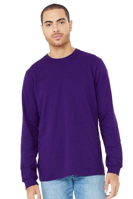 Men's short-sleeve neutral techno shirt-Bella + Canvas Mens Jersey Long Sleeve Crewneck T-Shirt - Team Purple