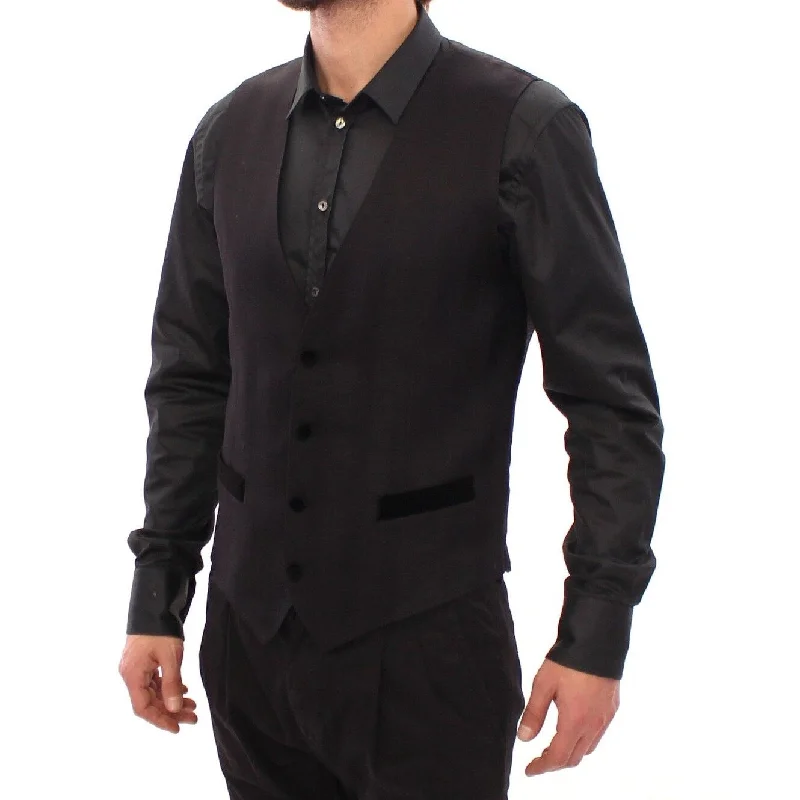 Men's breathable workout jackets-Dolce & Gabbana Elegant Black Wool Silk Blend Dress Men's Vest