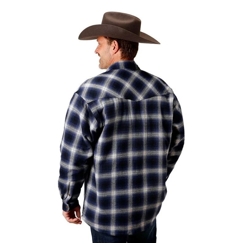 Men's affordable windbreaker jackets-Roper Western Jacket Mens Tall Flannel Blue 03-097-0719-4696 BU