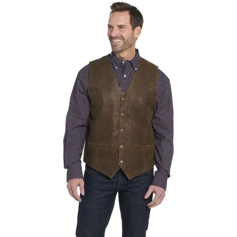 Men's stylish trench jackets-Cripple Creek Western Vest Mens Leather Logo Snap Mahogany ML3374