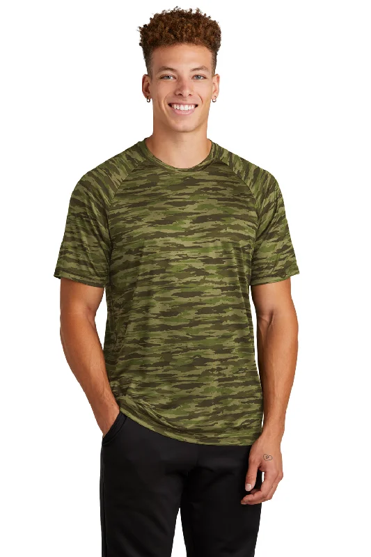 Men's short-sleeve neutral dune tee-Sport-Tek Mens Drift Camo Moisture Wicking Short Sleeve Crewneck T-Shirt - Olive Drab Green