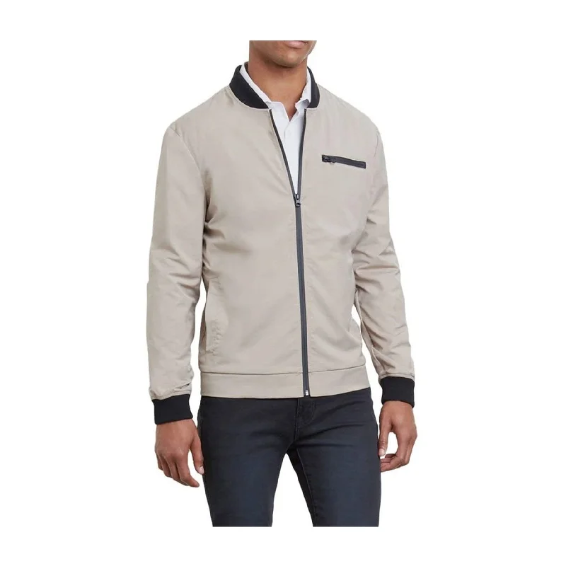 Men's modern trench jackets-Kenneth Cole Mens Tech Bomber Jacket, Beige, X-Large