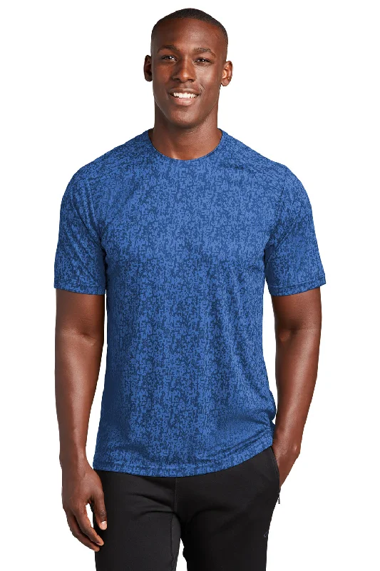 Men's short-sleeve bright slim-azure top-Sport-Tek Mens Digi Camo Moisture Wicking Short Sleeve Crewneck T-Shirt - Royal Blue