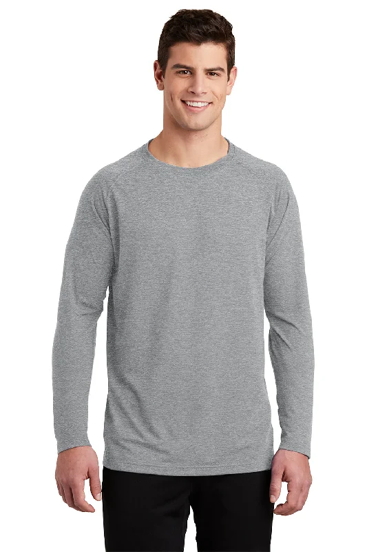 Men's short-sleeve modern vibrant-rare-silver shirt-Sport-Tek Mens Ultimate Performance Moisture Wicking Long Sleeve Crewneck T-Shirt - Heather Grey