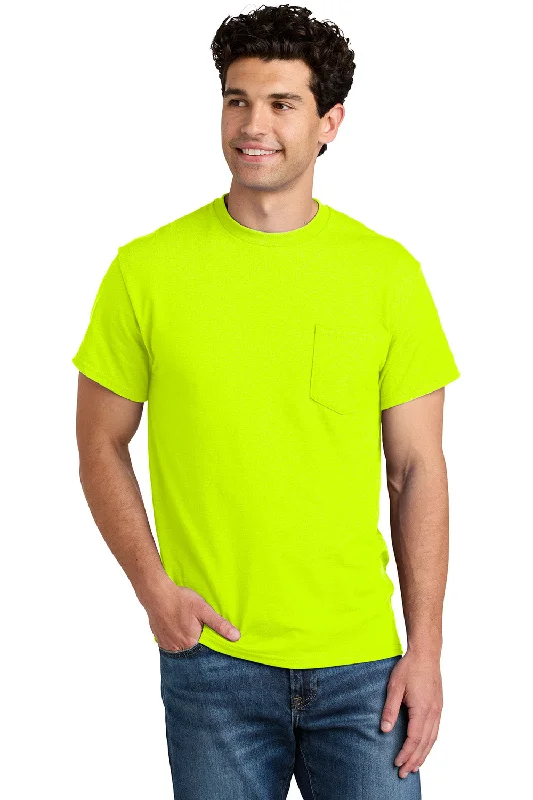 Men's short-sleeve soft faint-sage shirt-Gildan Mens DryBlend Moisture Wicking Short Sleeve Crewneck T-Shirt w/ Pocket - Safety Green