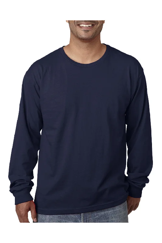 Men's short-sleeve sleek pearl shirt-Bayside Mens USA Made Long Sleeve Crewneck T-Shirt - Light Navy Blue