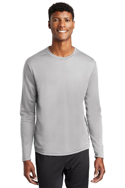 Men's short-sleeve rich sporty-true-sapphire shirt-Sport-Tek Mens RacerMesh Moisture Wicking Long Sleeve Crewneck T-Shirt - Silver Grey