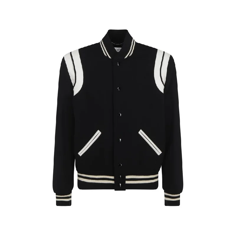 Men's stylish motorcycle jackets-Saint Laurent Teddy College Men's Jacket