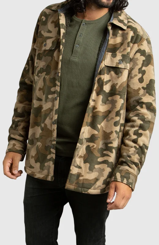 Men's stylish fleece jackets-Army Green Polar Fleece Shirt Jacket