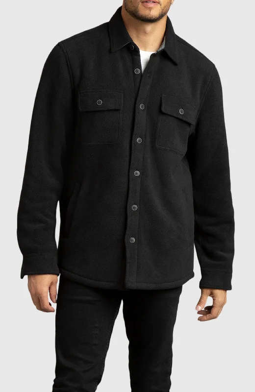 Men's trendy parka jackets-Black Polar Fleece Shirt Jacket