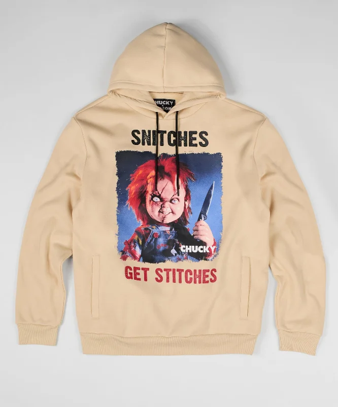 men's-hoodie-in-range-grey-Chucky Snitches Get Stitches Hoodie - Khaki