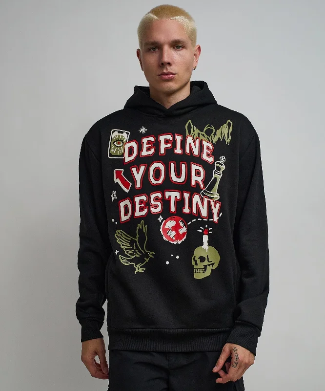 men's-hoodie-with-sleeve-knoll-Define Your Destiny Hoodie - Black