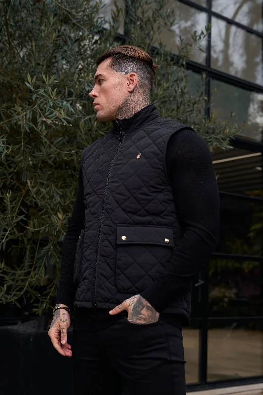 Men's warm aviator jackets-FS Black Padded Gilet With Front Pockets  - FSN209 (PRE ORDER 14TH DECEMBER)