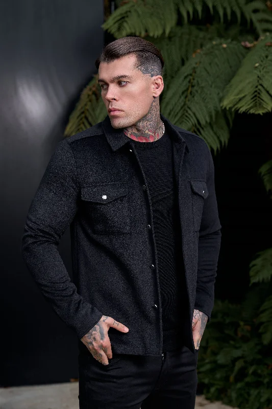 Men's premium business jackets-FS Brushed Button Up Plain Jacket Black - FSN182 (PRE ORDER 15TH DECEMBER)