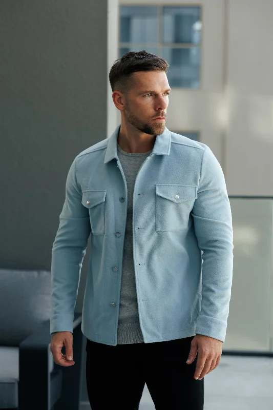 Men's trendy trench jackets-FS Brushed Button Up Plain Jacket Blue - FSN185 (PRE ORDER 15TH DECEMBER)