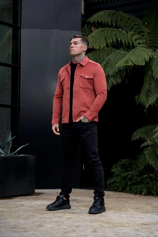 Men's stylish evening jackets-FS Brushed Button Up Plain Jacket Rust - FSN181 (PRE ORDER 15TH DECEMBER)