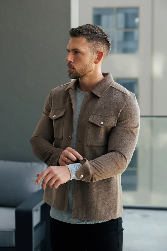 Men's classic trench jackets-FS Brushed Button Up Plain Jacket Taupe - FSN184 (PRE ORDER 15TH DECEMBER)