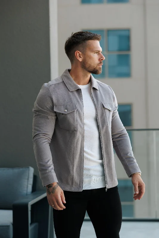 Men's stylish running jackets-FS Brushed Zipped Plain Jacket Light Grey - FSN173