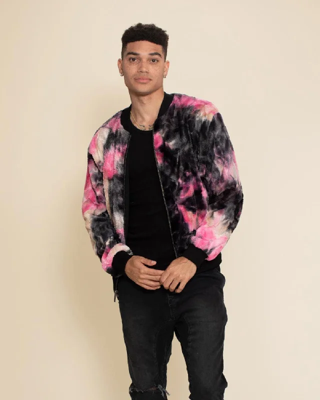 men's-hoodie-with-canvas-texture-Men's Colorful Faux Fur Jacket | Ink Spotted Tie Dye Leopard