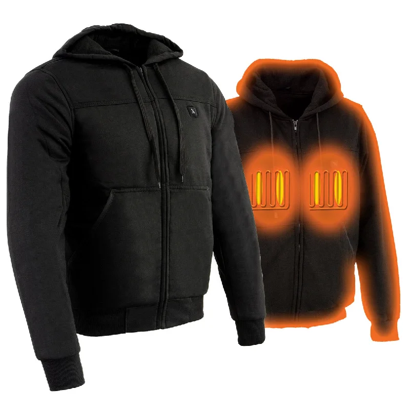 men's-hoodie-with-sleeve-ravine-Nexgen Heat MPM1713SET Men's “Fiery’’ Heated Hoodie- Black Zipper Front Sweatshirt Jacket for Winter w/Battery Pack