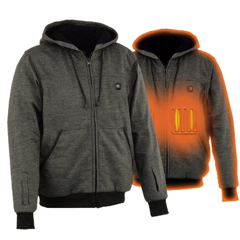 men's-hoodie-for-snow-gliding-Nexgen Heat MPM1717DUAL Technology Men's “Fiery’’ Heated Hoodie - Grey Sweatshirt Jacket for Winter w/ Battery Pack