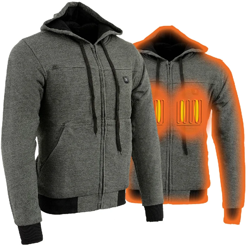 men's-hoodie-in-alley-brown-Nexgen Heat MPM1713SET Men's “Fiery’’ Heated Hoodie - Grey Zipper Front Sweatshirt Jacket for Winter w/Battery Pack