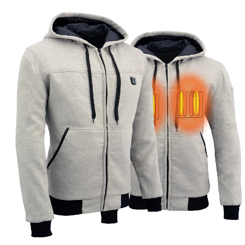 men's-hoodie-with-linen-texture-Nexgen Heat MPM1714SET Men's “Fiery’’ Heated Hoodie Silver Zipper Front Sweatshirt Jacket for Winter w/Battery Pack