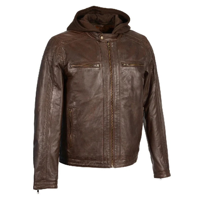 men's-hoodie-with-burlap-finish-Milwaukee Leather SFM1845 Men's Brown Fashion Casual Leather Jacket with Removable Hoodie