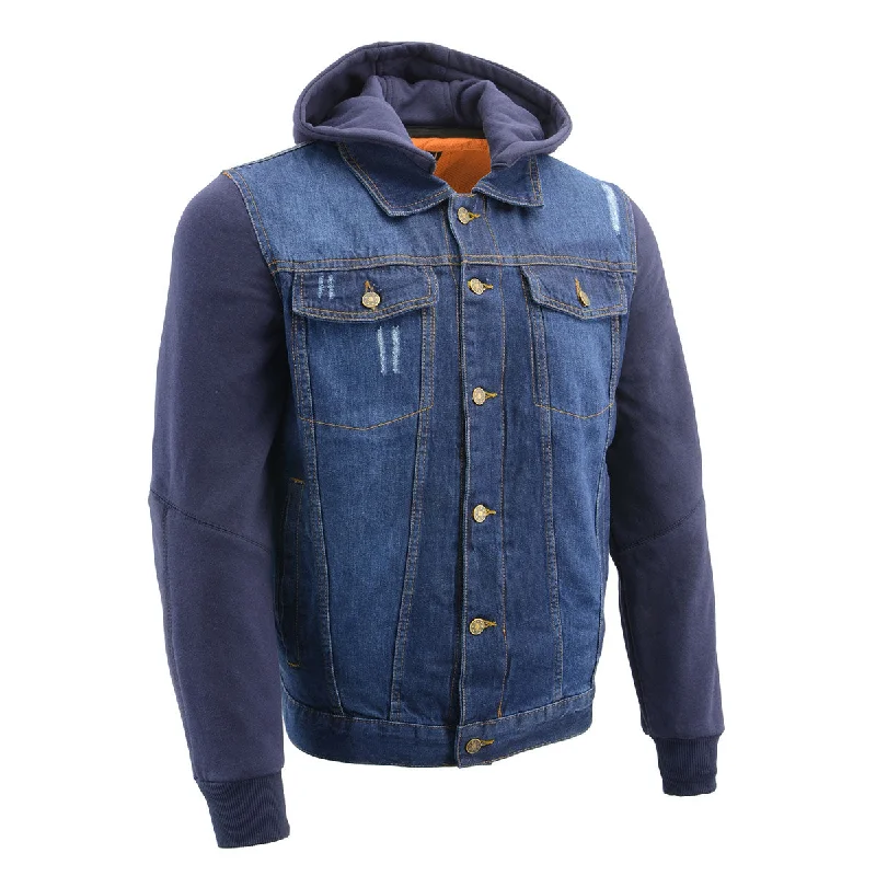 men's-hoodie-with-percale-finish-Milwaukee Leather MDM1000 Men's Blue Denim Jacket with Removable Hoodie