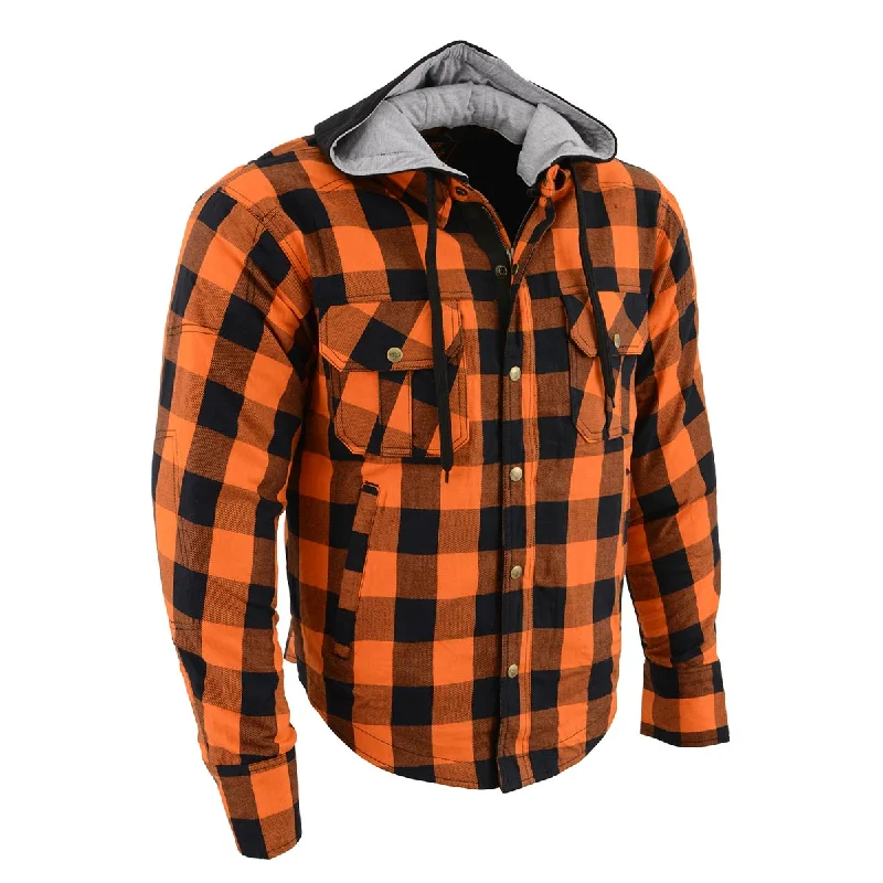 men's-hoodie-for-frozen-rivers-Milwaukee Leather MPM1642 Men's Plaid Hooded Flannel Biker Shirt with CE Approved Armor - Reinforced w/ Aramid Fibers