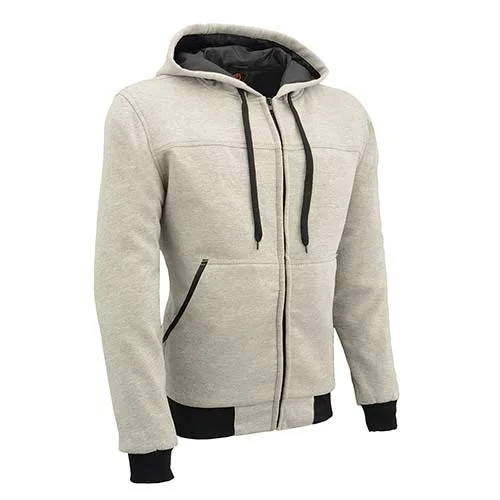 men's-hoodie-with-hail-graphic-Milwaukee Leather MPM1788 Men's Silver CE Approved Armored Riding Hoodie Sweater with Aramid by DuPont Fibers