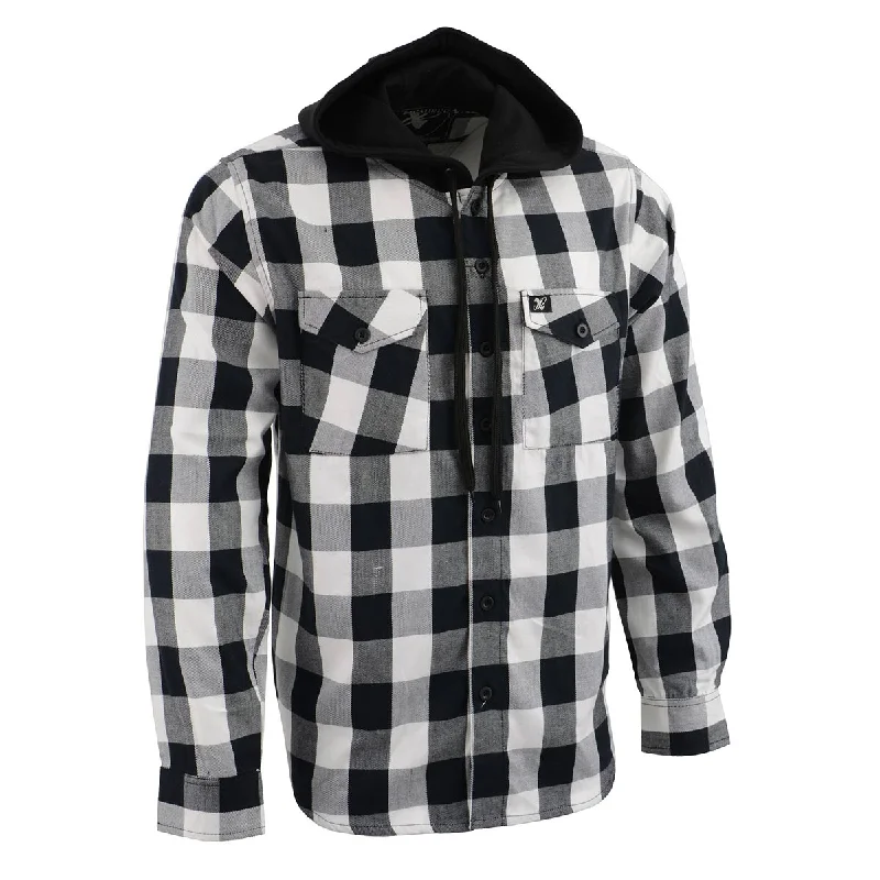 men's-hoodie-with-hood-range-Milwaukee Leather Men's Flannel Plaid Shirt Black and White Long Sleeve Cotton Button Down with Hoodie MNG11629