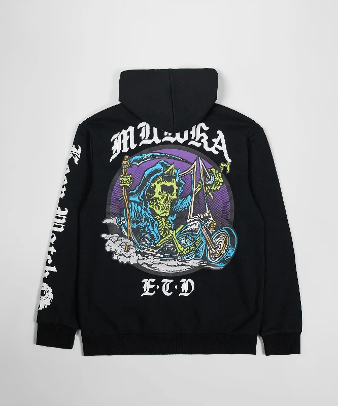 men's-hoodie-with-sleeve-ravine-Mishka Death Adders Graphic Print Embroidered Zip Up Hoodie - Black