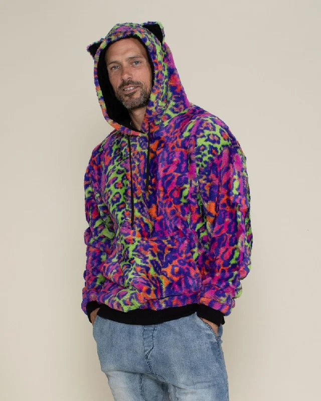 men's-hoodie-for-snow-hikes-Classic Men's Fur Hoodie | Neon Disco Cat