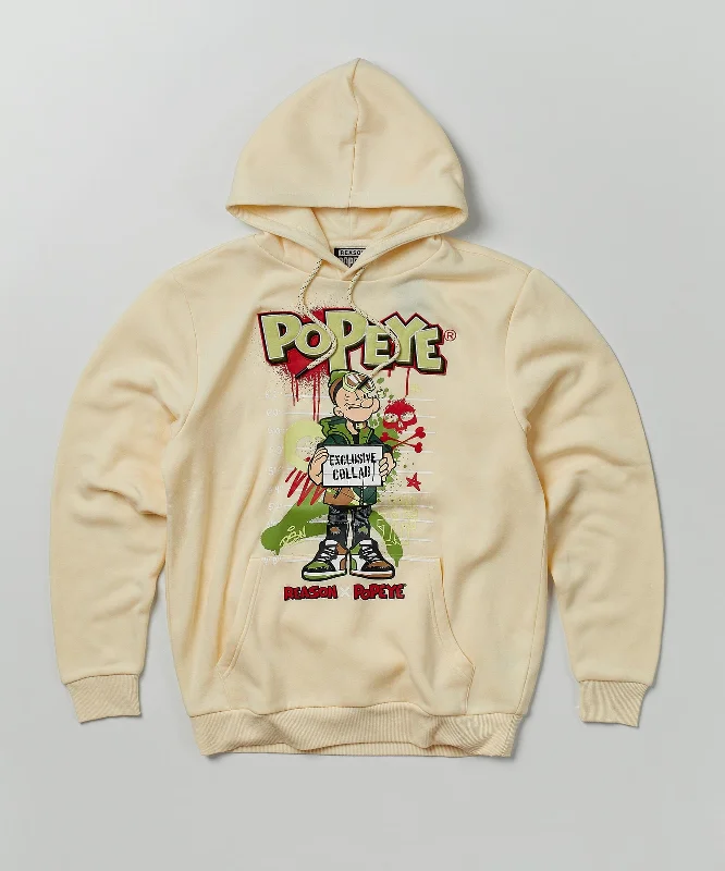 men's-hoodie-with-current-design-Popeye Appli Print Hoodie - Tan